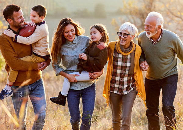 Generational family walking together